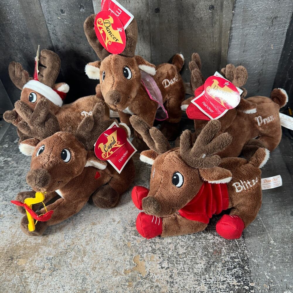 Santa's Reindeer Rudolph Prancer Cupid Plush Deer Toy Christmas Lot of 5